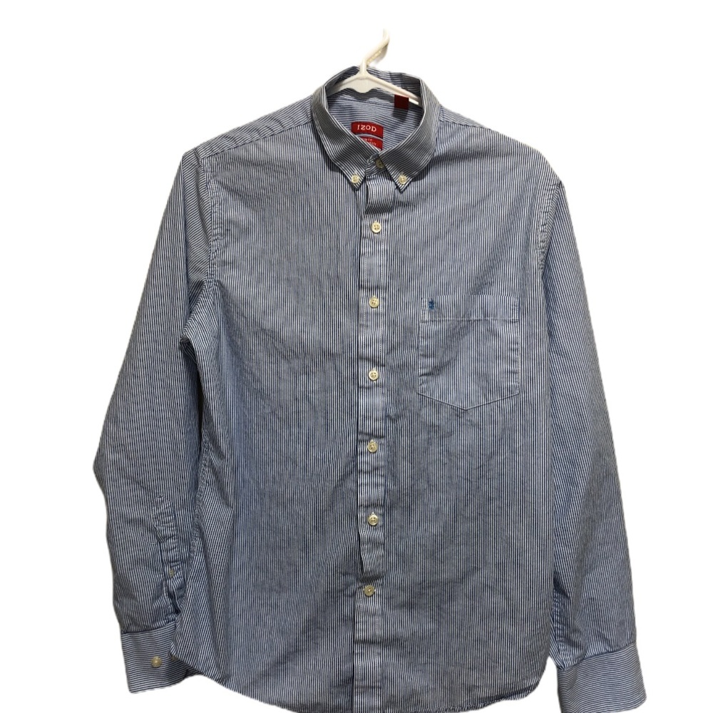 Izod slim fit blue white stripe button shirt
